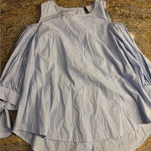 IC by Connie K Women's M Asymmetrical Striped Flowy Blue Tunic Top -0176